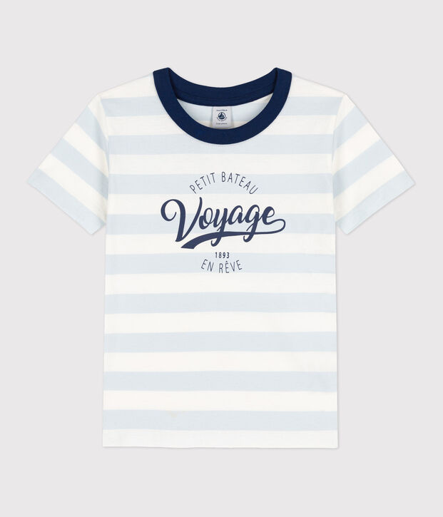 T-shirt  maniche corte in cotone bambino blu/bianco