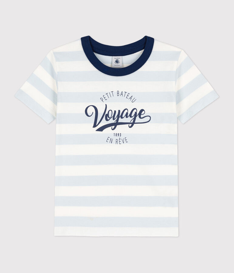 T-shirt  maniche corte in cotone bambino blu/bianco
