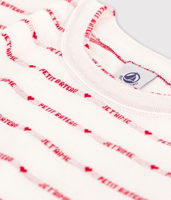 T-shirt L'ICONIQUE girocollo in cotone Donna bianco MARSHMALLOW/rosso TERKUIT