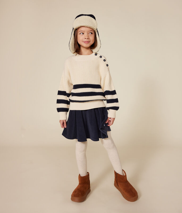 Maglione in cotone bambina ecru/blu