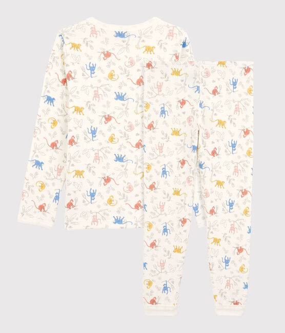 Pigiama con fantasia scimmiette multicolori bambina/bambino in cotone biologico bianco MARSHMALLOW/bianco MULTICO