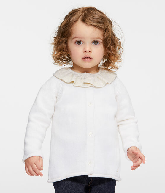 Cardigan bambina in maglia di lana e cotone bianco MARSHMALLOW