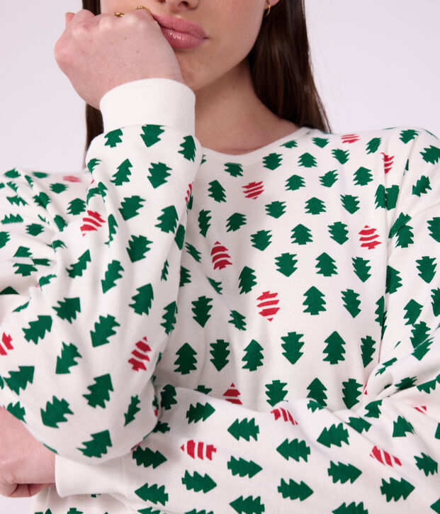 Pigiama in cotone con stampa di abeti donna bianco/multicolore