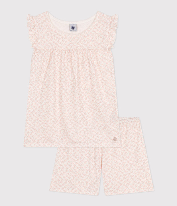 Pigiama short fantasia a fiori in cotone bambino bianco/rosa