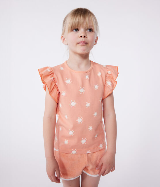 T-shirt a maniche corte in cotone con stampa bambino arancione ABRICOT/ MARSHMALLOW