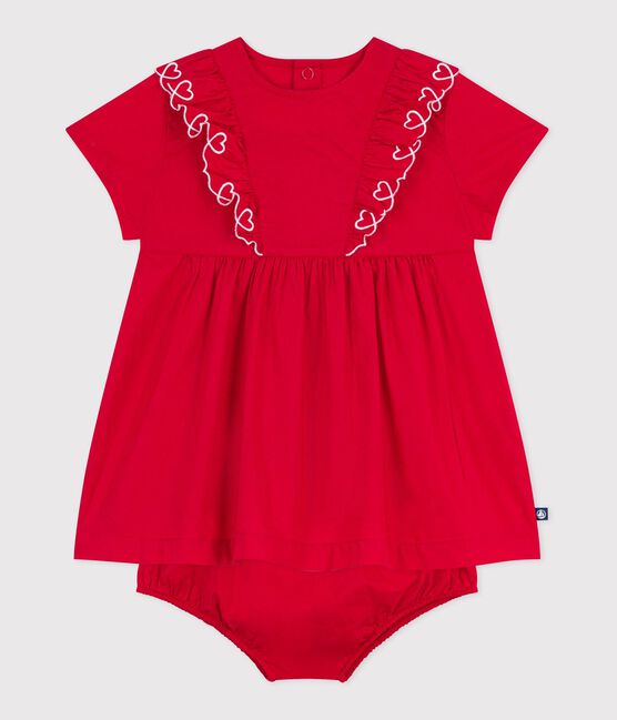 Abito neonata a maniche corte in cotone tinta unita e bloomer abbinato rosso TERKUIT