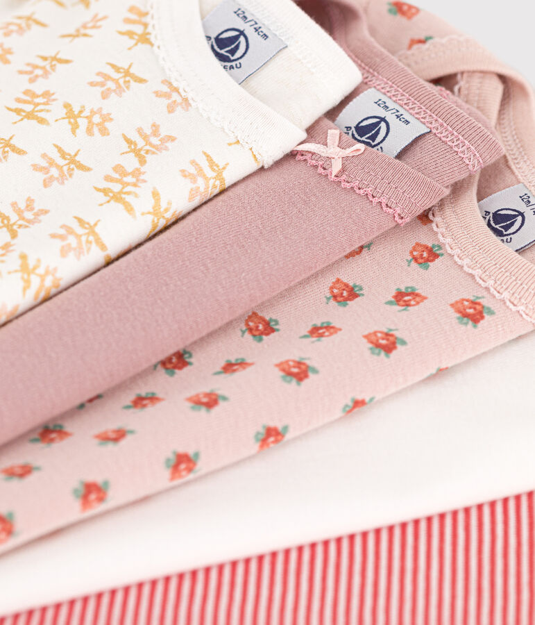 Confezione da 5 body beb&egrave; in cotone a fiori a maniche lunghe multicolore