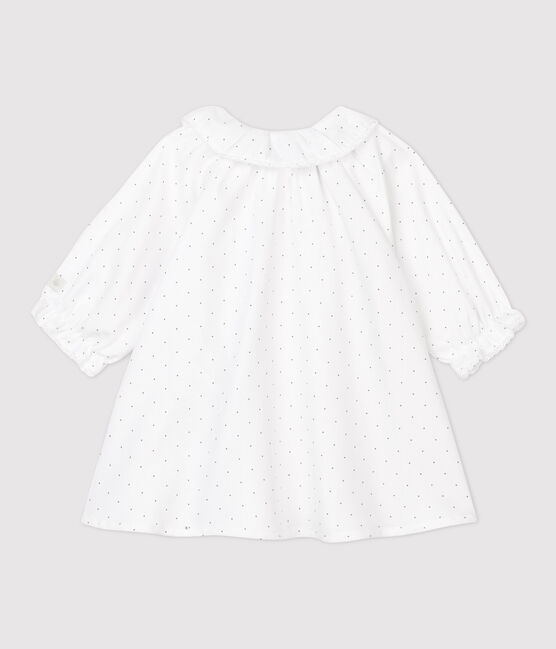 Abito a fiori bebè femmina in twill di cotone biologico bianco MARSHMALLOW/grigio GRIS