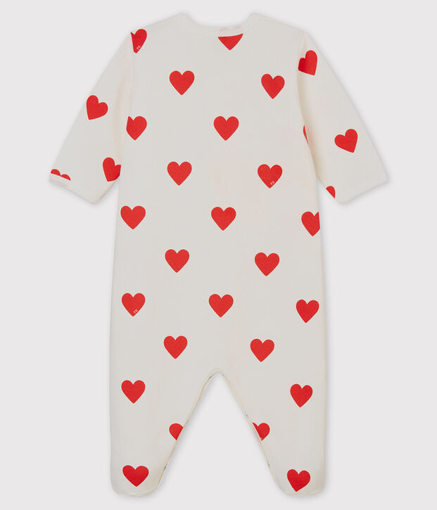 Tutina a cuori rossi beb&eacute; femmina in molleton bianco/rosso