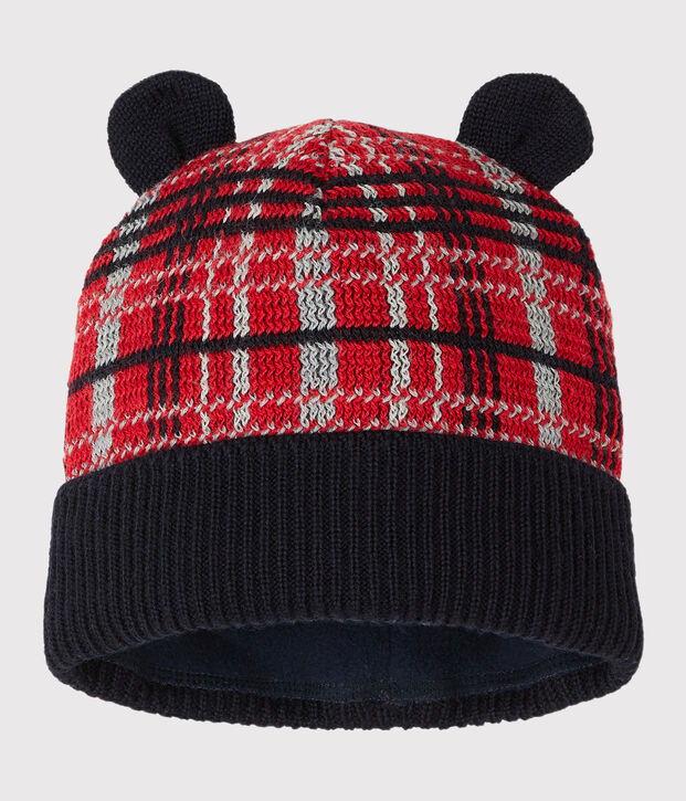 Cappellino beb&egrave; maschietto foderato in pile rosso/multicolore