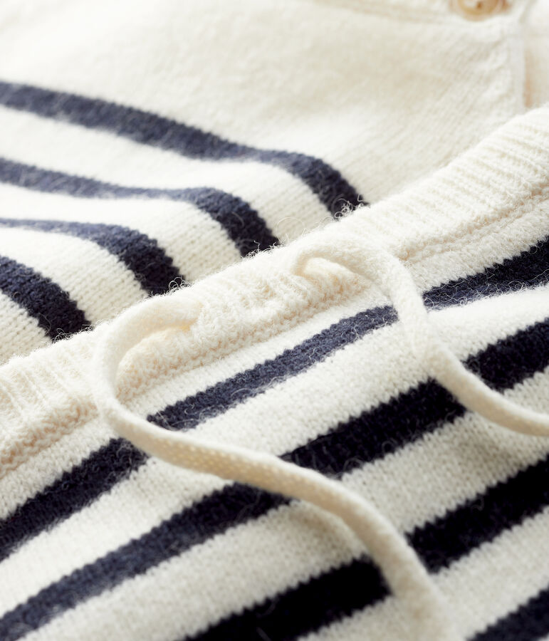 Completo 2 pezzi a righe beb&egrave; in lana lavorata a maglia bianco MARSHMALLOW/blu SMOKING