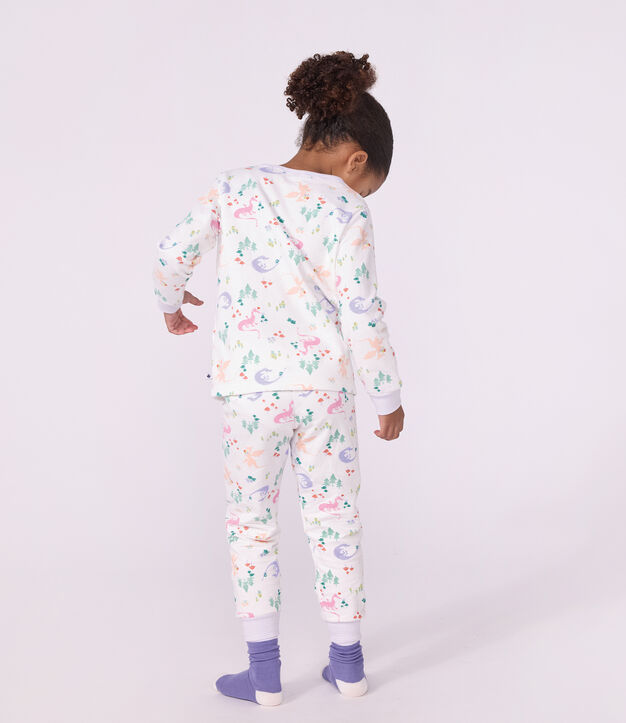 Pigiama bambino in tessuto felpato con draghi stampati bianco/multicolore