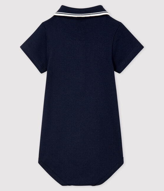 Body con collo a polo in cotone, a manica corta bebè blu SMOKING