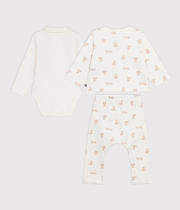 Set lungo 3 pezzi in cotone con orsetti stampati neonato bianco/BRUN
