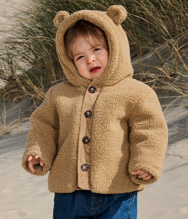 Cappotto con cappuccio in sherpa neonato LATTE