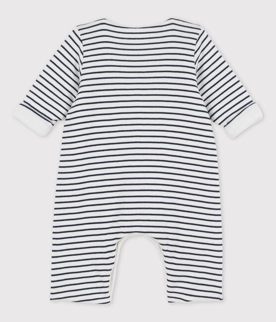 Tutina lunga bebè in cotone biologico a righe marinière bianco MARSHMALLOW/blu SMOKING
