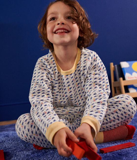 Pigiama in velluto con razzo stampato bambino bianco MARSHMALLOW/bianco MULTICO