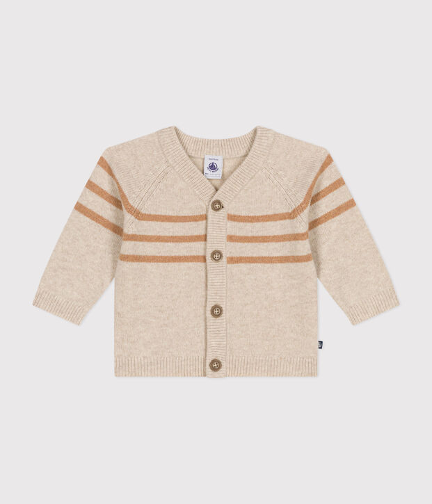 Cardigan in maglia con lana ecru/marrone