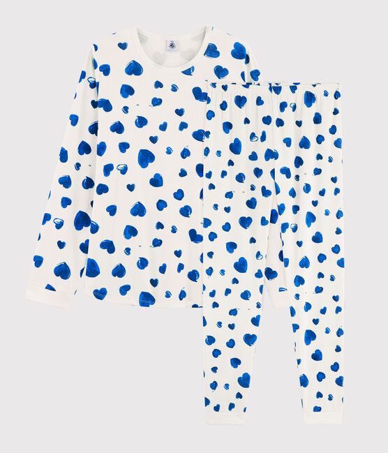 Pigiama ragazza fantasia cuori a costine bianco MARSHMALLOW/blu BLEU