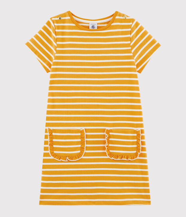 Abito manica corta bambina giallo/bianco
