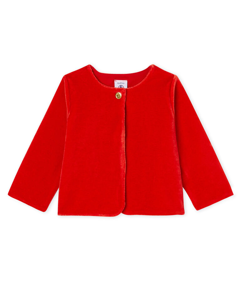 Cardigan beb&egrave; femmina in maglia di velluto rosso