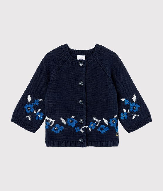 Cardigan bambina in maglia di lana e cotone blu SMOKING/bianco MULTICO