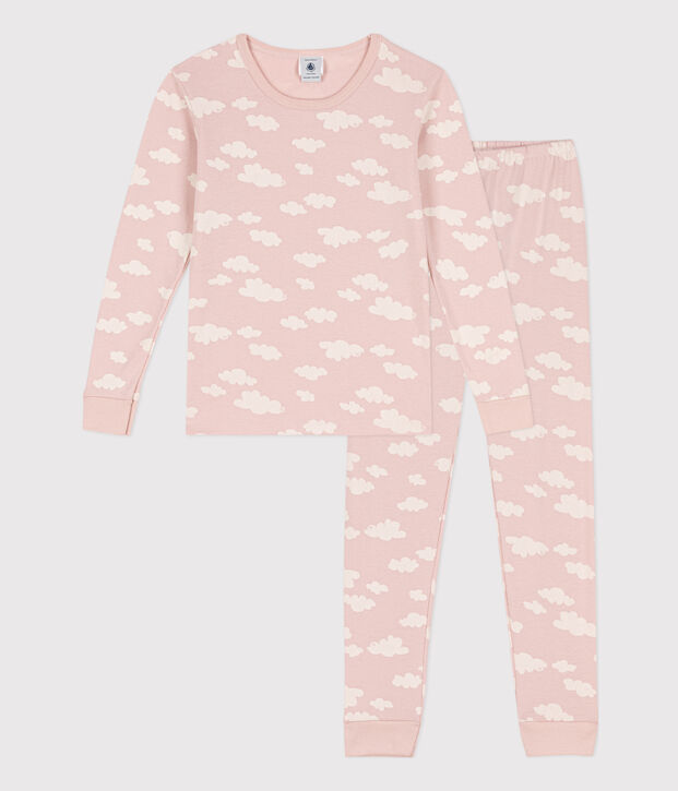 Pigiama bambina in cotone aderente rosa/bianco