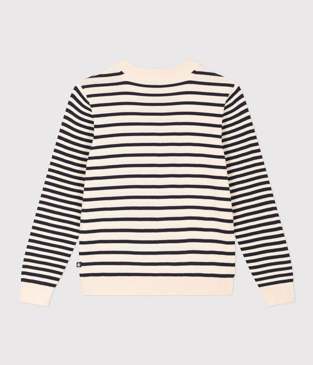Maglione in cotone marini&egrave;re Donna ecru/blu