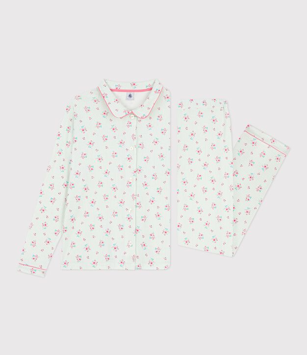 Pigiama in cotone con stampa e bottoni donna bianco/multicolore