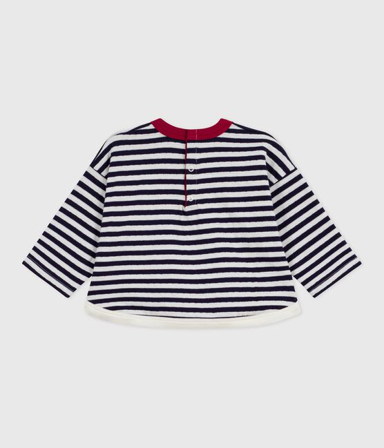 T-shirt a maniche lunghe in cotone a righe neonato blu SOIR/ MILK