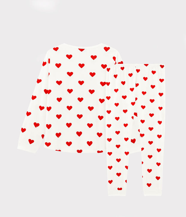 Pigiama bambino fantasia cuori in molleton bianco/rosso