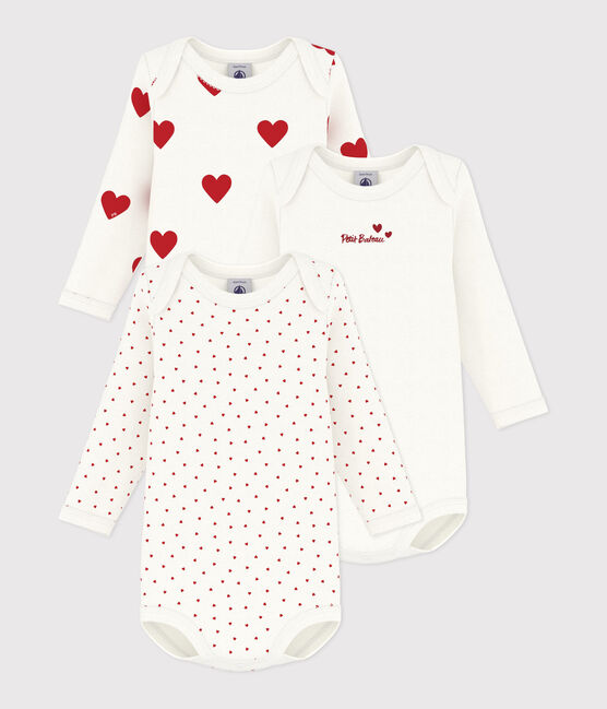 Confezione da 3 body a maniche lunghe bebè in cotone motivo cuore variante 1