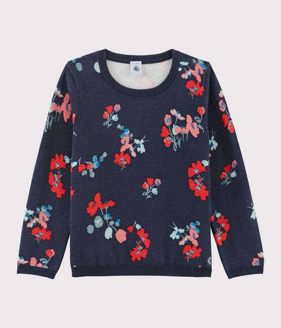 Pullover in cotone bambina blu SMOKING/bianco MULTICO