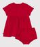 Abito neonata a maniche corte in cotone tinta unita e bloomer abbinato rosso