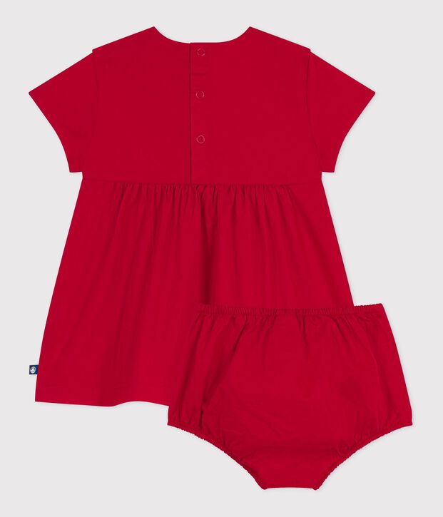 Abito neonata a maniche corte in cotone tinta unita e bloomer abbinato rosso