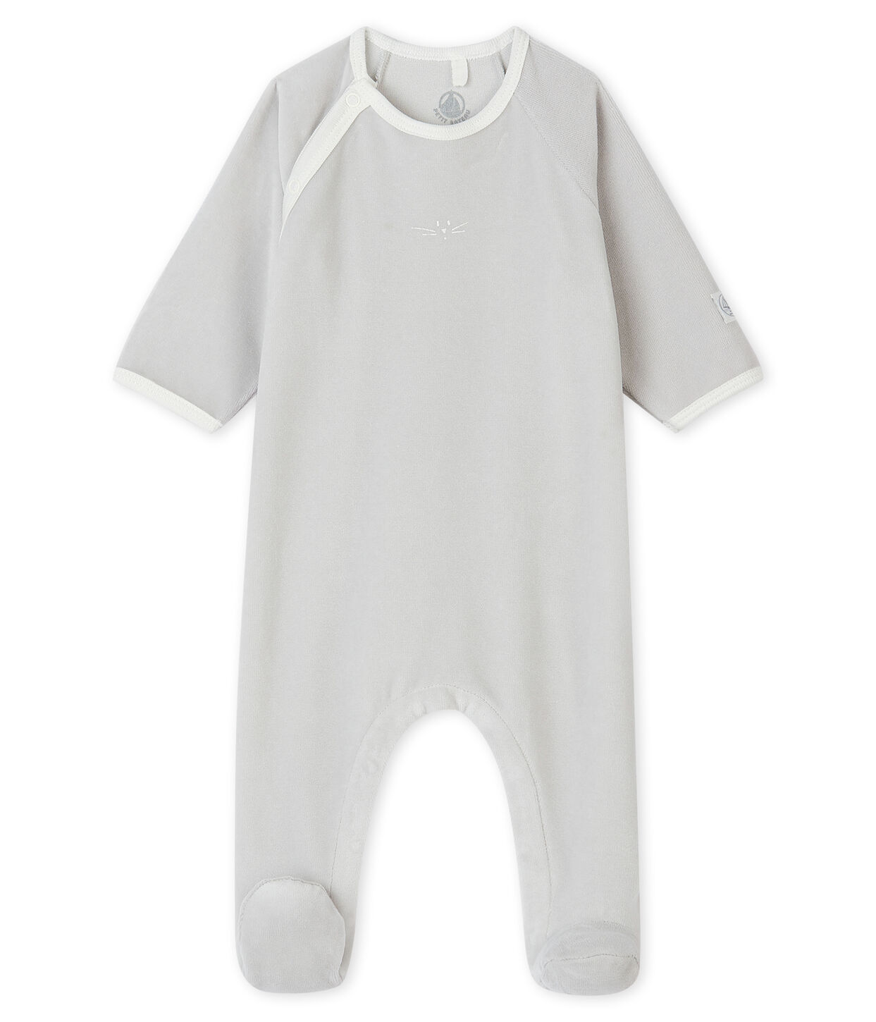 Tutina gatto bebè in ciniglia grigio/blu