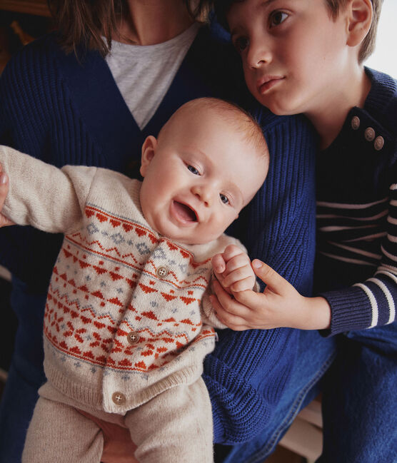 Completo in tricot jacquard per bebè beige MONTELIMAR/bianco MULTICO