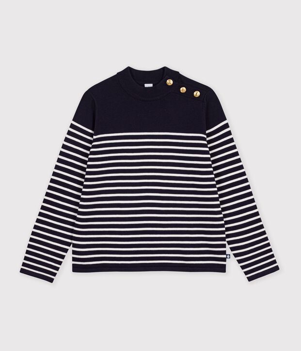 Pullover dallo spirito marinaro in misto lana e cotone a righe donna blu/bianco