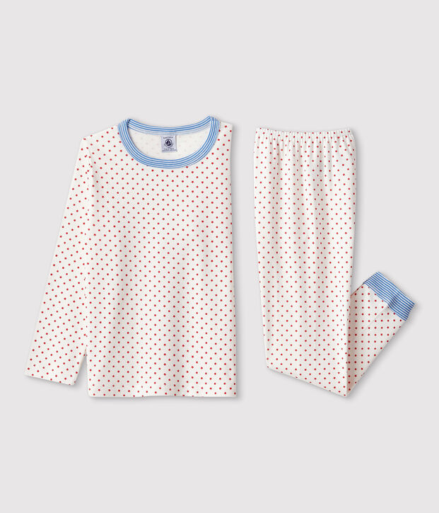 Pigiama fantasia bambina/bambino in cotone biologico bianco/rosso