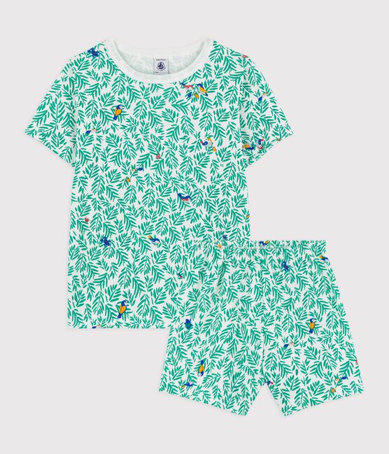 Pigiama corto stampa fantasia bambino in cotone bianco MARSHMALLOW/bianco MULTICO