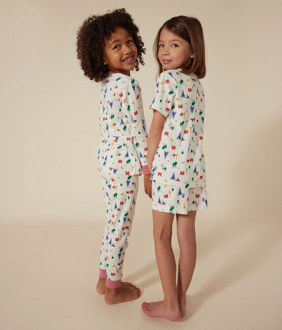 Pigiama short fantasia Parigi in cotone bambino bianco MARSHMALLOW/bianco MULTICO