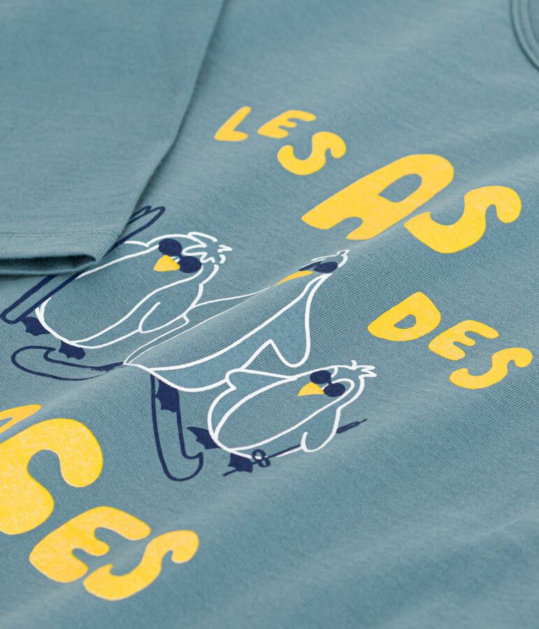 T-shirt a maniche lunghe in cotone con stampa bambina blu