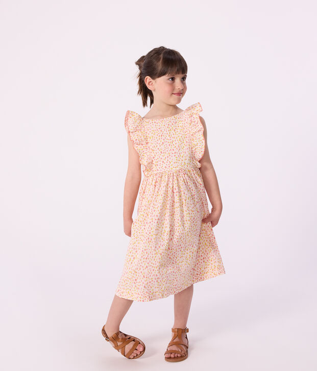 Abito senza maniche a schiena scoperta in cotone stampato bambina bianco/multicolore