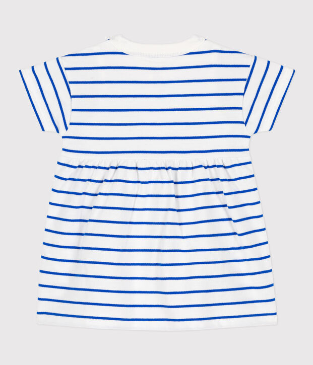 Abito in tessuto felpato beb&egrave; con body integrato bianco/blu