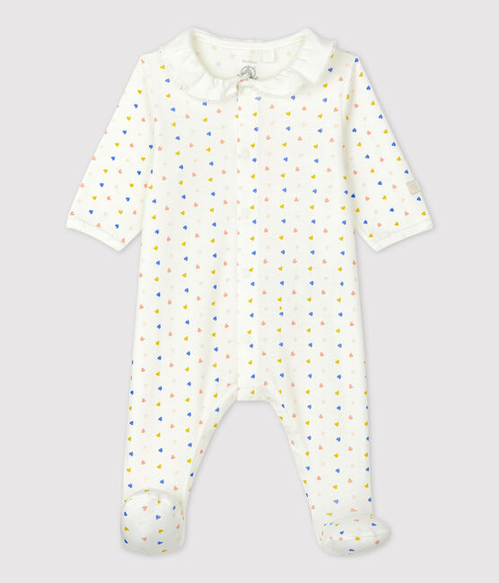 Tutina pigiama bebè in cotone biologico bianco MARSHMALLOW/bianco MULTICO
