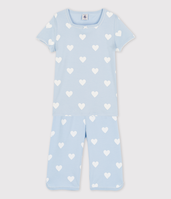 Pigiama corto blu cuore bambina in cotone biologico blu JASMIN/bianco MARSHMALLOW