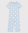 Pigiama corto blu cuore bambina in cotone biologico blu JASMIN/bianco MARSHMALLOW