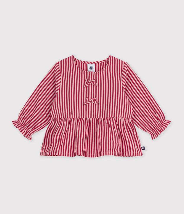 Blusa a maniche lunghe in cotone a righe neonato rosa/rosa