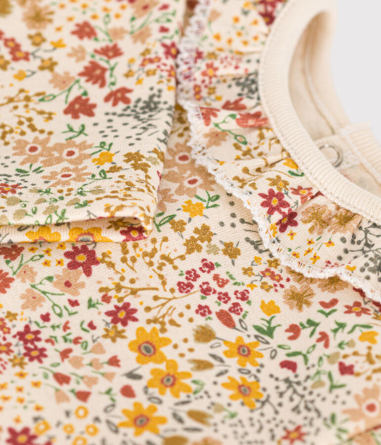 Body a maniche lunghe con colletto in cotone neonato ecru/multicolore