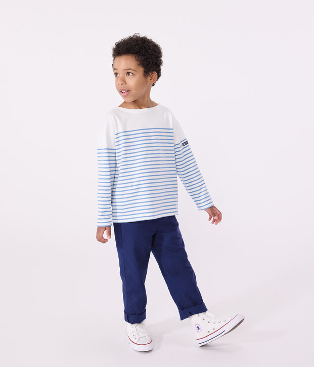 Marini&egrave;re a maniche lunghe in cotone bambino bianco/blu